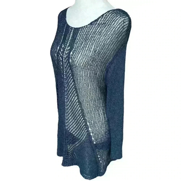 Open knit long sleeve tunic mini dress sweater size L *flaw* - Picture 4 of 5